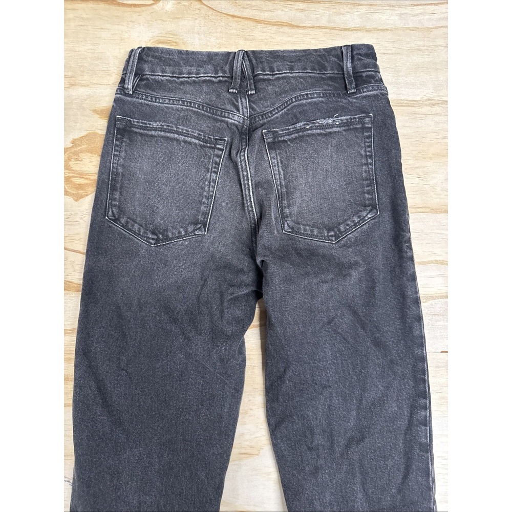 Good American Black 2/26 Distressed With Fake Whole And Side Slit Straight Legs - Picture 8 of 9